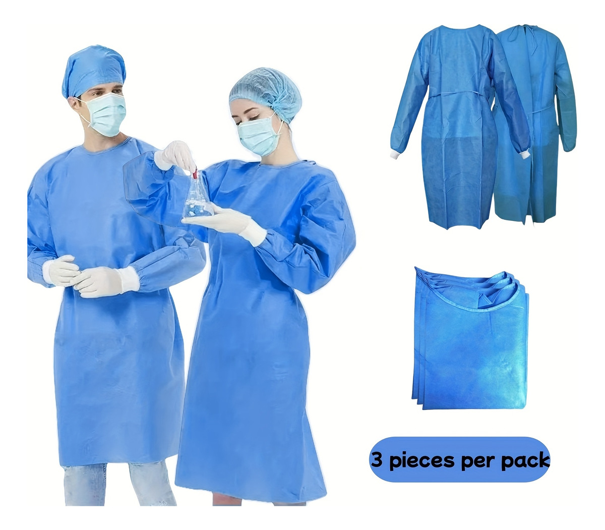 Medical Lab Design - 3pcs Gaun Isolasi Sekali Pakai Tiga