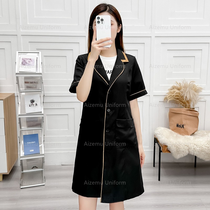 Medical Lab Hospital - seragam kecantikan hitam dengan jubah kecantikan